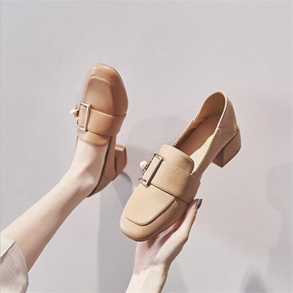 dress shoes square head loafers 2021 spring british style fashion novelty wild comfortable multi-color crude heel women's single, Black